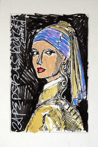 IISHOO Art Agency - Humorous original art under 100 on paper created with paint markers by Zapedski about the girl with the pearl earring
