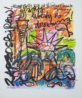 IISHOO Art Agency - Socially engaged original art under 250 on cotton canvas created with Paint Markers by Zapedski about Trump's Paris Climate Agreement withdrawal